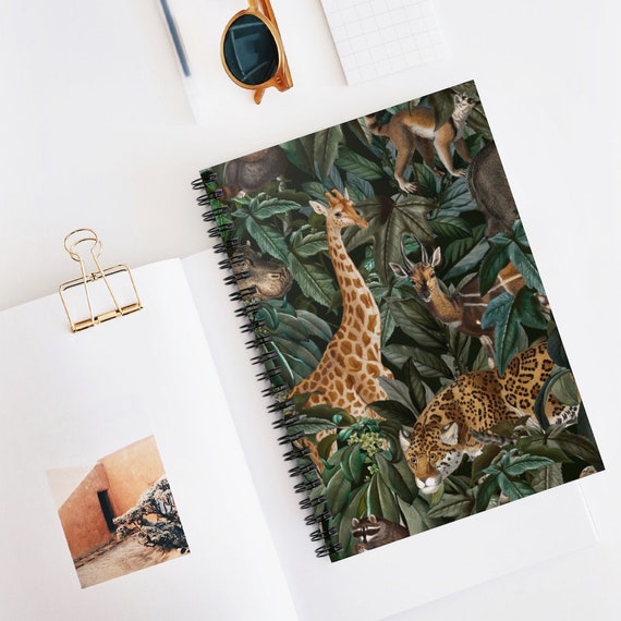 Tropical Notebook, Animal Notebook, Tropical Journal, Black Notebook, Giraffe Gift, Jungle Animals, Jungle Notebook, Botanical Notebook