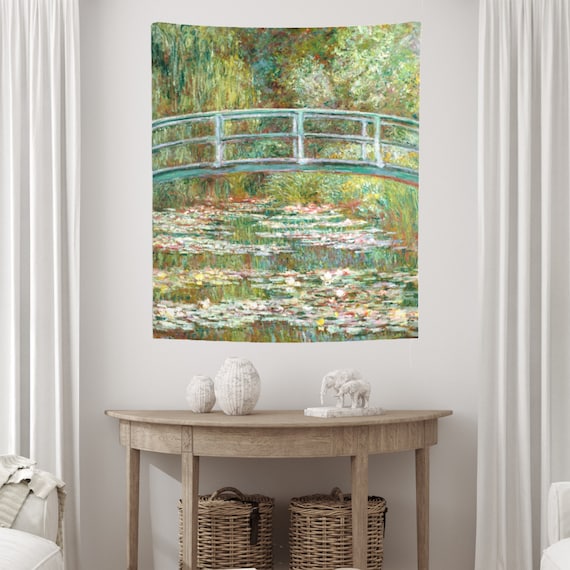 Claude Monet Tapestry, Water Lilies Monet, Painting Tapestry, Botanical Tapestry, Monet Decor, Monet Wall Art, Green Tapestry, Art Tapestry