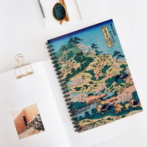 Japanese Spiral Notebook | Hokusai Ruled Journal, Cherry Blossom Motif Writing Companion image 1