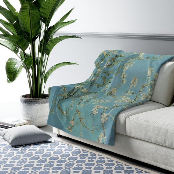 Van Gogh Blanket, Turquoise Blanket, Almond Blossom Blanket, Blue Floral Blanket, Blue Fluffy Blanket, Art Blanket, Sherpa Fleece Blanket