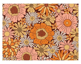 花柄ラグ、70 年代ラグ、70 年代装飾、花柄ラグ、花柄エリアラグ