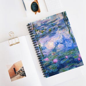 Purple Water Lilies Spiral Notebook | Claude Monet Artwork Inspired Ruled Journal, Vintage Style Writing Companion image 1