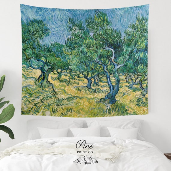 Van Gogh Tapestry, Olive Trees, Van Gogh Painting, Tree Tapestry, Tree Painting, Landscape Painting, Vintage Tapestry, Fine Art Tapestry