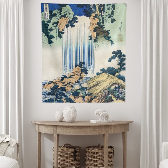 Japanese Tapestry, Waterfall Tapestry, Hokusai Decor, Vintage Japan, Japanese Wall Art, Japanese Woodblock, Nature Tapestry , Japanese Decor