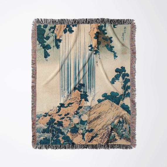 Japanese Blanket, Woven Blanket, Japanese Waterfall, Vintage Japanese, Hokusai, Japan Decor, Japan Blanket, Japan Nature, Japanese Tapestry
