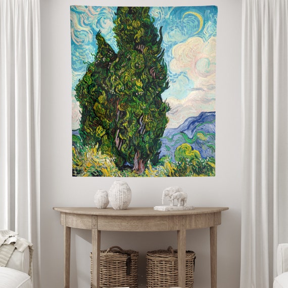 Van Gogh Tapestry, Art Tapestry, Green Tapestry, Van Gogh Painting, Nature Tapestry, Boho Tapestry, Tree Tapestry, Vincent Van Gogh