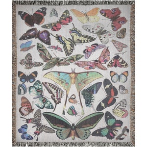 Butterfly Blanket, Woven Blanket, Boho Blanket, Butterfly Bedding, Moth Decor, Cottagecore Blanket, Vintage Nature Blanket, Adolphe Millot