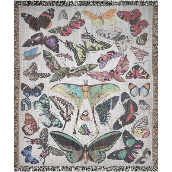 Butterfly Blanket, Woven Blanket, Boho Blanket, Butterfly Bedding, Moth Decor, Cottagecore Blanket, Vintage Nature Blanket, Adolphe Millot