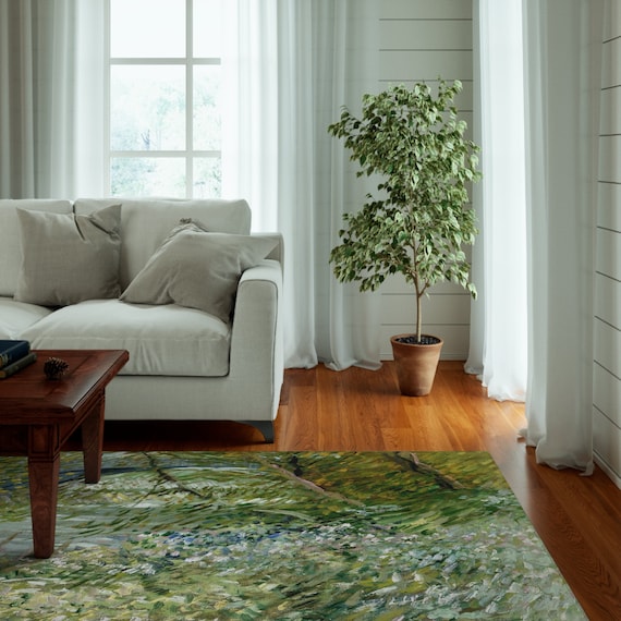 Green Rug, Van Gogh Rug, Vinent Van Gogh, Area Rug, Accent Rug, FIne Art Rug, Tree Rug, Painting Rug, Vintage Rug, Van Gough Gift