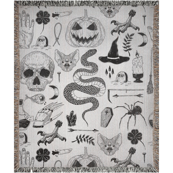Skull Woven Blanket, Halloween Blanket, Snake Blanket, Pumpkin Blanket, Witch Blanket, Halloween Decor, Skull Decor, Bat Blanket
