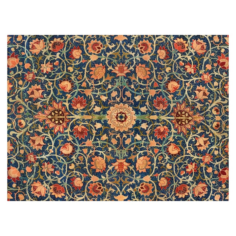William Morris Rug: Orange Mandala Floral Vintage - Boho Style, Anti-Slip Backing, Indoor Outdoor Use image 6