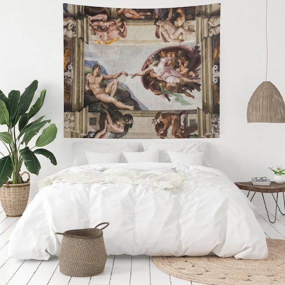 Creation of Adam Tapestry, Michelangelo Tapestry, Hand of God Tapestry, Sistine Chapel, Art Tapestry, Renaissance Tapestry, Michelangelo Art