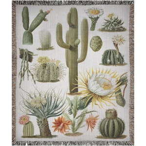Cactus Blanket, Plant Woven Blanket, Boho Blanket, Desert Blanket, Vintage Cactus, Botanical Blanket, Desert Tapestry, Southwestern Blanket