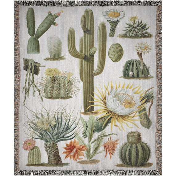 Cactus Blanket, Plant Woven Blanket, Boho Blanket, Desert Blanket, Vintage Cactus, Botanical Blanket, Desert Tapestry, Southwestern Blanket
