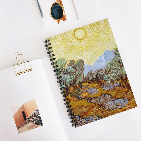 Van Gogh Notebook, Spiral Notebook, Sun Notebook, Olive Trees, Nature Notebook, Art Notebook, Vincent Van Gogh, Yellow Notebook
