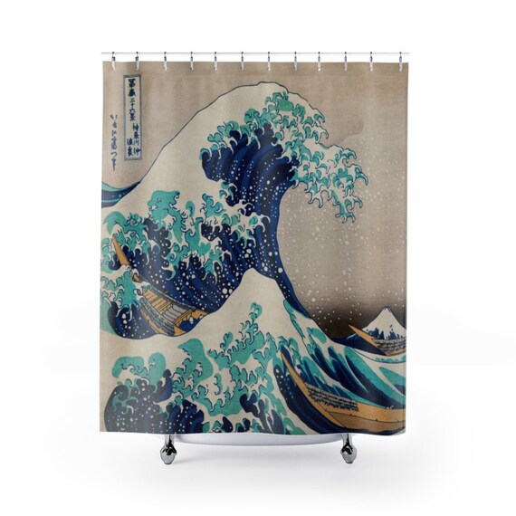 Japanese Shower Curtain, Ocean Shower Curtain, Great Wave Kanagawa, Japanese Decor, Japanese Woodblock, Asian Shower Curtain, Vintage Japan