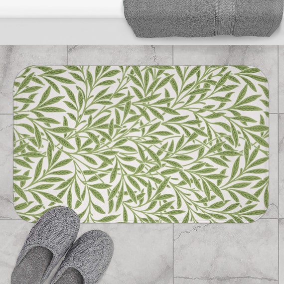 Green Bath Mat, Nature Bathroom, Green Bathroom, William Morris, Botanical Decor, Plant Bath Mat, Nature Bath, Shower Rug, Bathroom Rug