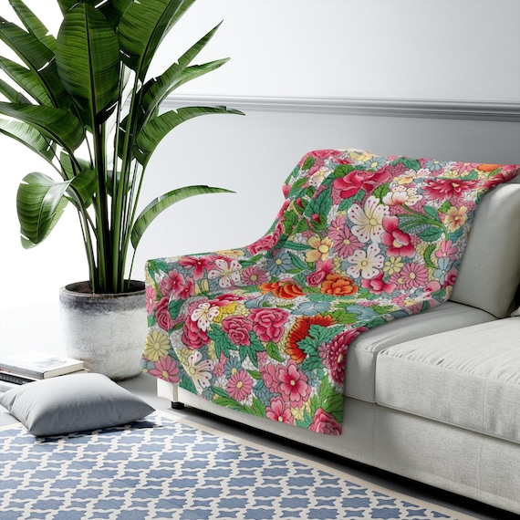 Pink Blanket Green Blanket Floral Blanket Vintage Floral Vintage Botanical Pink Throw Pink Green Blanket Nature Blanket Floral Throw Etsy