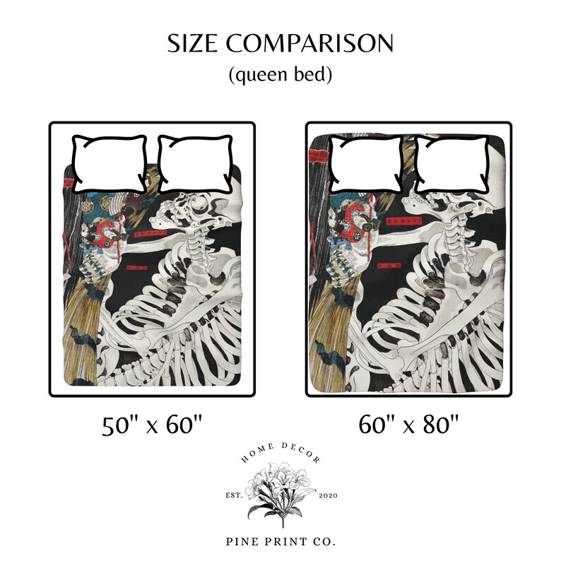 the size comparison of a bed with a skeleton on it