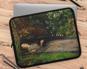 Capa para laptop Ofélia, Pintura de Ofélia, Capa artística para laptop, Capa preta para laptop, Capa para iPad, Capa para tablet, Capa vintage para laptop, Capa de arte