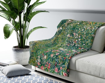 Green Blanket, Gustav Klimt, Botanical Blanket, Art Blanket, Klimt Blanket, Floral Blanket, Sherpa Blanket, Fluffy Blanket, Nature Blanket