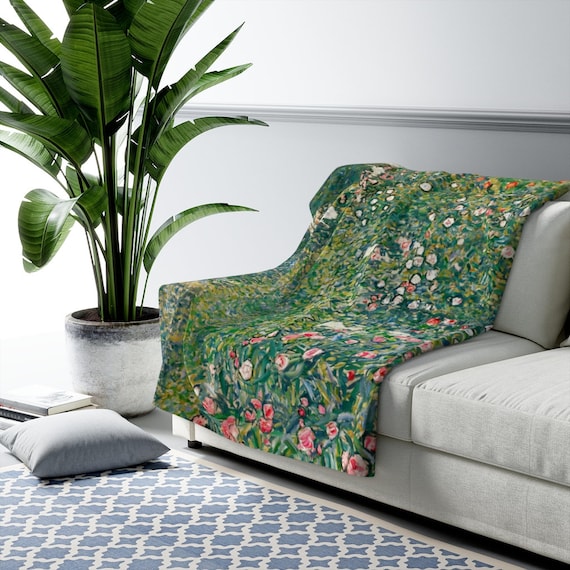 Green Blanket, Gustav Klimt, Botanical Blanket, Art Blanket, Klimt Blanket, Floral Blanket, Sherpa Blanket, Fluffy Blanket, Nature Blanket