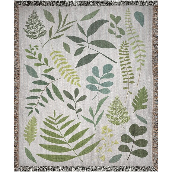 Plant Woven Blanket, Botanical Blanket, Plant Blanket, Botanical Decor, Boho Blanket, Green Woven Blanket, Nature Blanket, Nature Decor