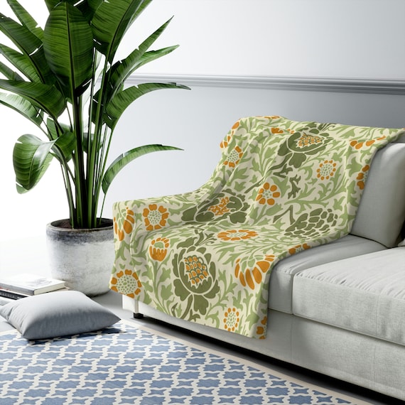 Vintage Blanket, Green Blanket, Floral Throw, Floral Blanket, Vintage Pattern, William Morris, 70s Blanket, Art Nouveau, Vintage Botanical