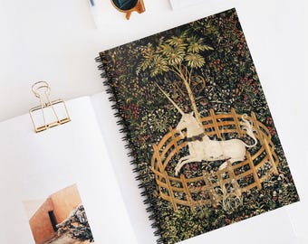 Unicorn Captivity Boho Spiral Notebook | Renaissance Ruled Journal, Vintage Style Writing Companion
