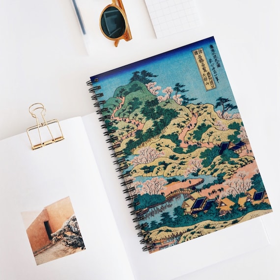 Japanese Notebook, Japan Journal, Spiral Notebook, Hokusai Art, Lined Notebook, Cherry Blossom, Asian Notebook, Japan Gift, Japanese Art