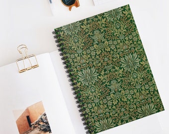 William Morris Notebook, Green Spiral Notebook, Botanical Notebook, Nature Notebook, Plant Notebook, Floral Notebook, Green Journal