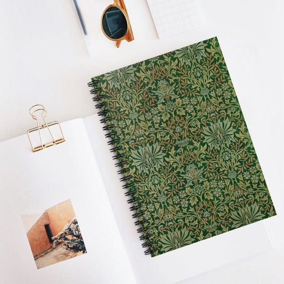 William Morris Notebook, Green Spiral Notebook, Botanical Notebook, Nature Notebook, Plant Notebook, Floral Notebook, Green Journal