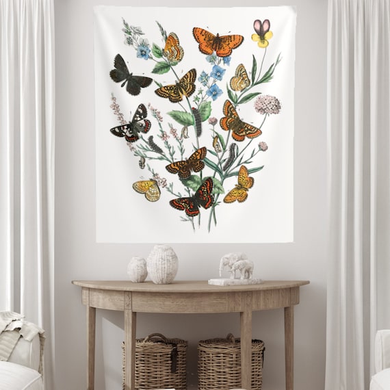 Butterfly Tapestry, Boho Tapestry, Vintage Tapestry, Vintage Moth, Botanical Tapestry, Nature Tapestry, Butterfly Wall Art, Moth Decor