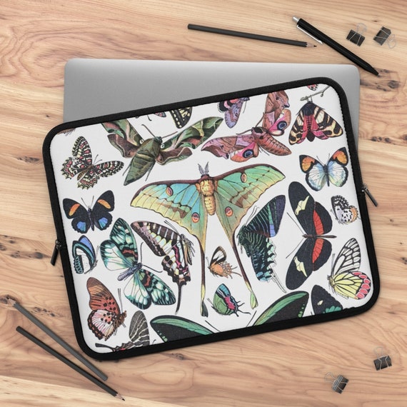 Butterfly Laptop Sleeve, Moth Laptop Sleeve, iPad Sleeve, Tablet Sleeve, Boho Laptop Sleeve, Boho iPad Sleeve, Vintage Nature, Nature Office