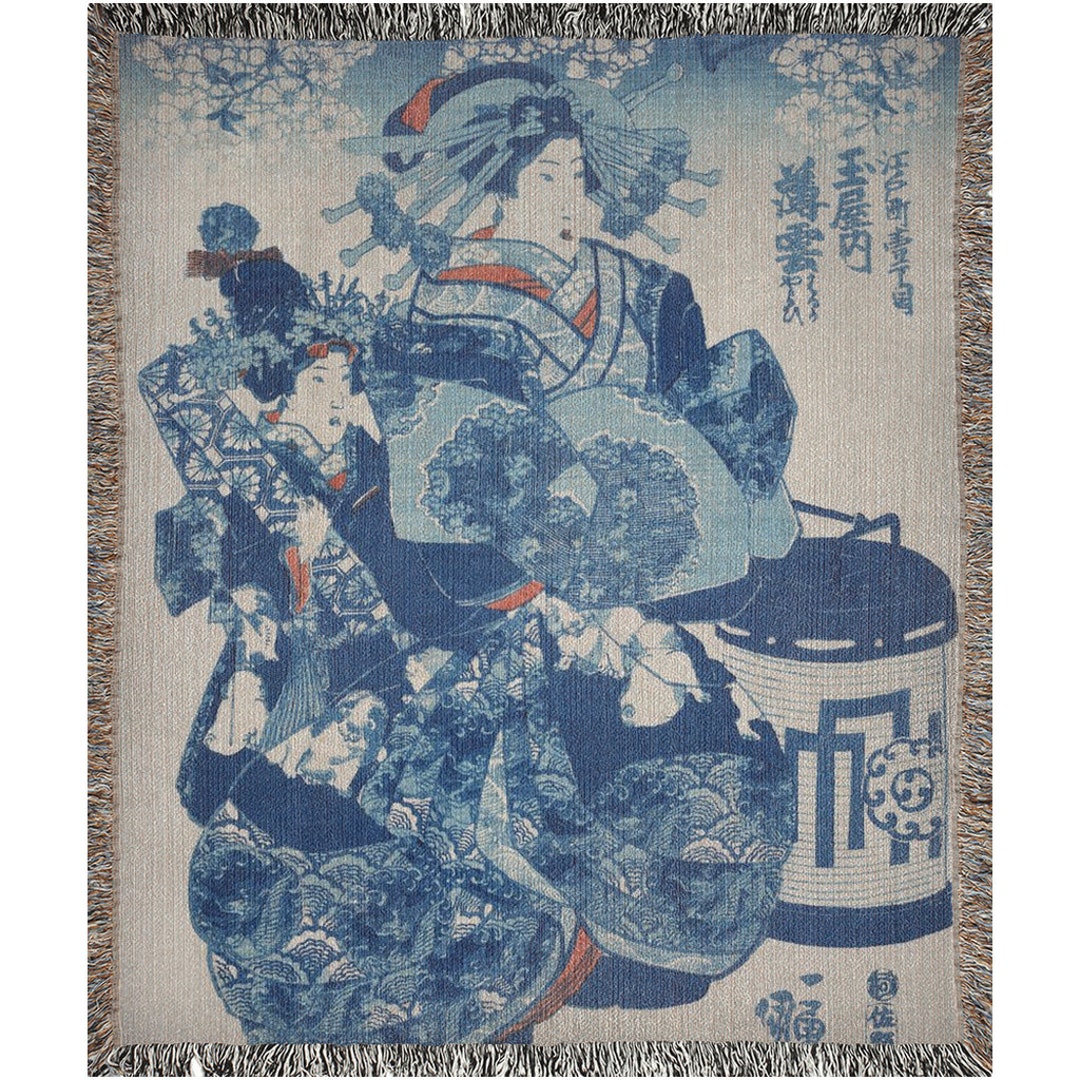 Japanese Blanket Blue Woven Blanket Asian Blanket Japanese Etsy