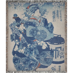 Japanese Blanket, Blue Woven Blanket, Asian Blanket, Japanese Geisha, Utagawa Kuniyoshi, Japanese Throw, Japanese Art, Art Blanket