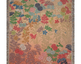 Japanese Blanket, Woven Blankets, Cotton Blanket, Floral Blanket, Nature Blanket, Botanical Blanket, Plant Throw, Asian Blanket, Asian Decor