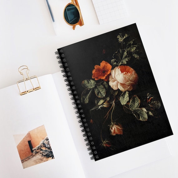 Black Notebook, Spiral Notebook, Rose Notebook, Floral Notebook, Floral Journal, Black Journal, Black Floral Journal, Vintage Journal