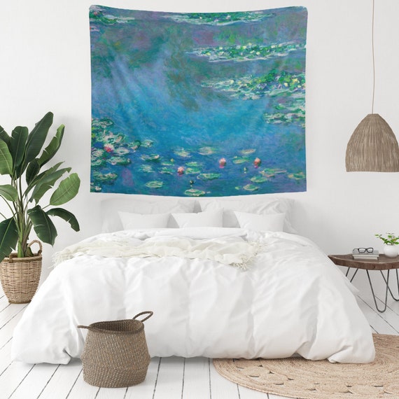 Claude Monet Tapestry, Water Lilies Monet, Fine Art Tapestry, Dorm Tapestry, Monet Decor, Monet Wall Art, Blue Tapestry, Monet Art Tapestry