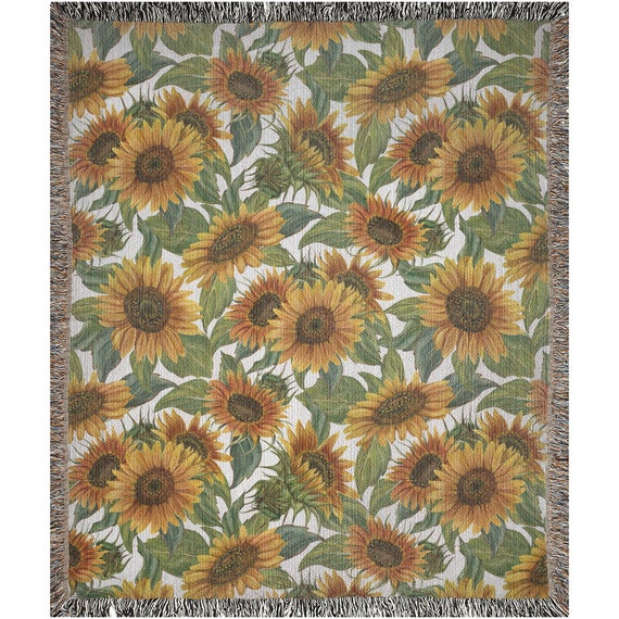 Sunflower Blanket, Woven Blanket, Nature Blanket, Floral Throw, Botanical Blanket, Floral Bedding, Sunflower Gift, Sunflower Art