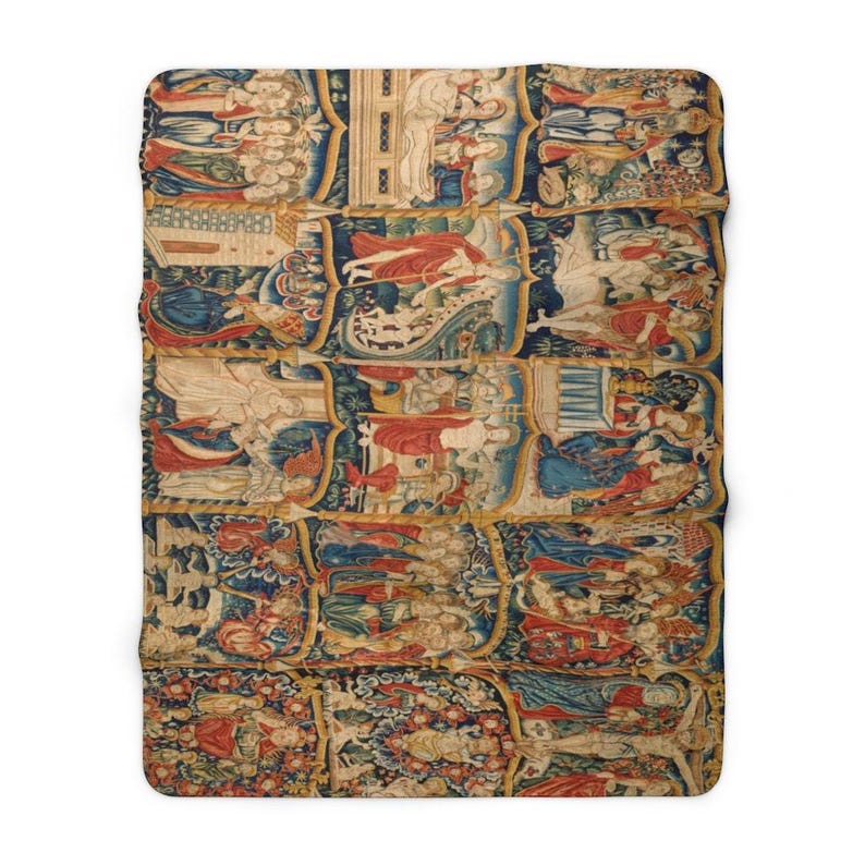 Medieval Sherpa Blanket | Religious Jesus Christ Fleece Throw, European Scenes Plush Essential 60" × 80"