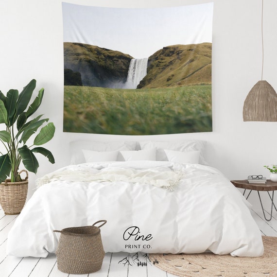Waterfall Tapestry, Iceland Tapestry, Nature Tapestry, Iceland Waterfall, Green Tapestry, Nature Wall Decor, Waterfall Photo, Iceland Photo