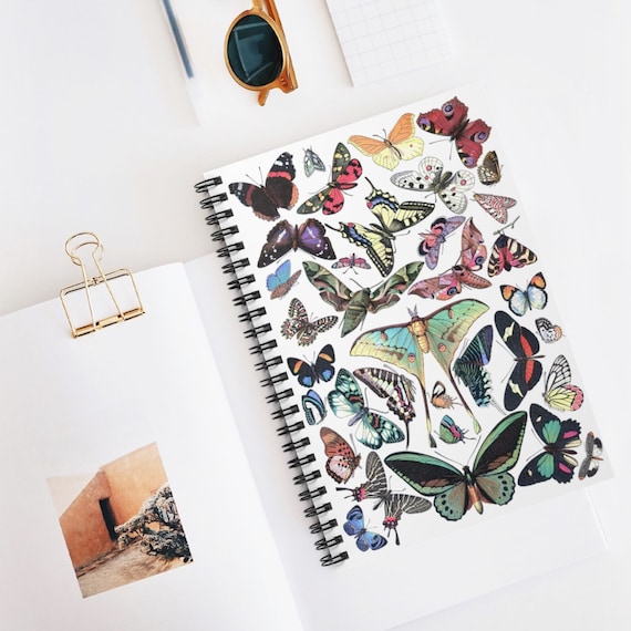 Butterfly Notebook, Spiral Notebook, Moth Notebook, Luna Moth, Vintage Butterfly, Cottagecore, Moth Illustration, Butterfly Journal