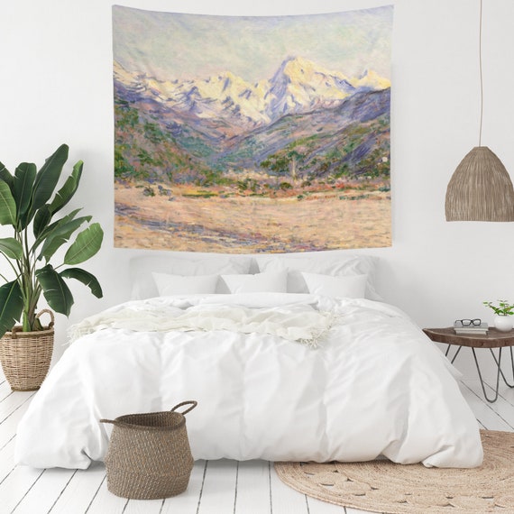 Claude Monet Tapestry, Monet Wall Art, Mountain Painting, Impressionist Art, Mountain Tapestry, Nature Tapestry, Monet Decor, Monet Painting