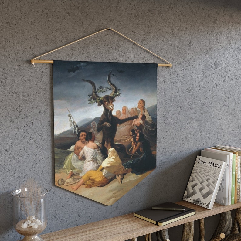 Gothic Wall Art, Witchy Decor, Witch Wall Art, Hell Painting, Gothic Painting, Vintage Tapestry, Gothic Tapestry, Satan Art, Religious Art image 4