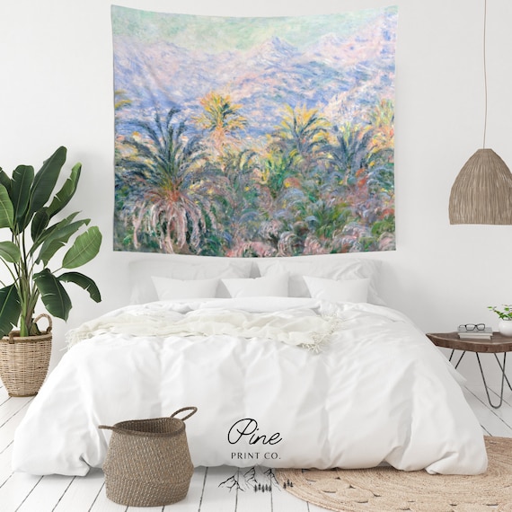 Monet Tapestry, Palm Tree Decor, Mountain Tapestry, Monet Painting, Nature Tapestry, Fine Art Tapestry, Monet Wall Art, Impressionist Art
