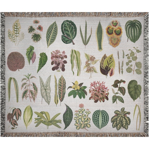 Plant Woven Blanket, Botanical Blanket, Houseplant Decor, Plant Decor, Boho Blanket, Plant Lover Gift, Plant Throw Blanket, Green Blanket