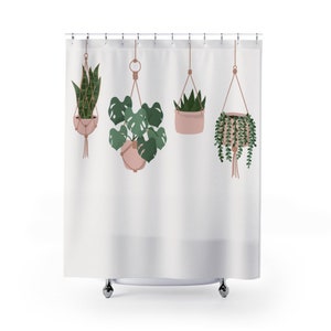 Houseplant Shower Curtain, Plant Shower Curtain, Monstera Decor, Botanical Shower Curtain, Plant Bathroom Decor, White Shower Curtain