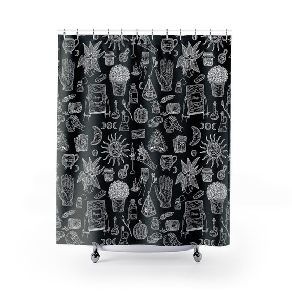 Gothic Shower Curtain, Witch Shower Curtain, Black Shower Curtain, Magic Decor, Sun Shower Curtain, Moon Decor, Tarot Decor, Witchy Decor