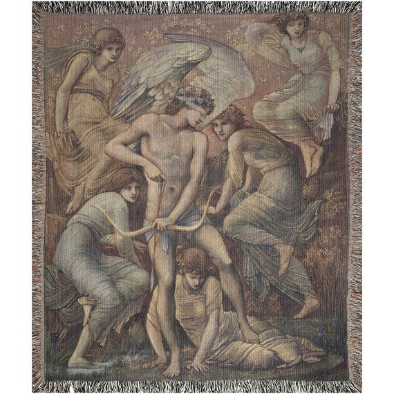 Angel Blanket, Woven Blanket, Cupid Art, Mythology Art, Vintage Blanket, Art Throw, Nude Painting, Fine Art Blanket, Angel Decor